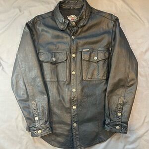 Vintage Harley-Davidson Black Leather Button Up Shirt Jacket